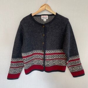 TALLY HO Women’s Size PL Vintage Fair Isle Pattern Wool Button Front Cardigan